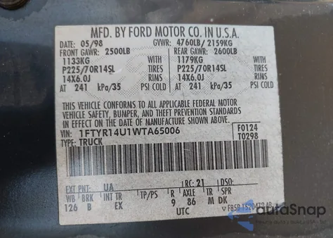 1998 Ford Ranger Super Cab from USA, damaged, VIN 1FTYR14U1WTA65006